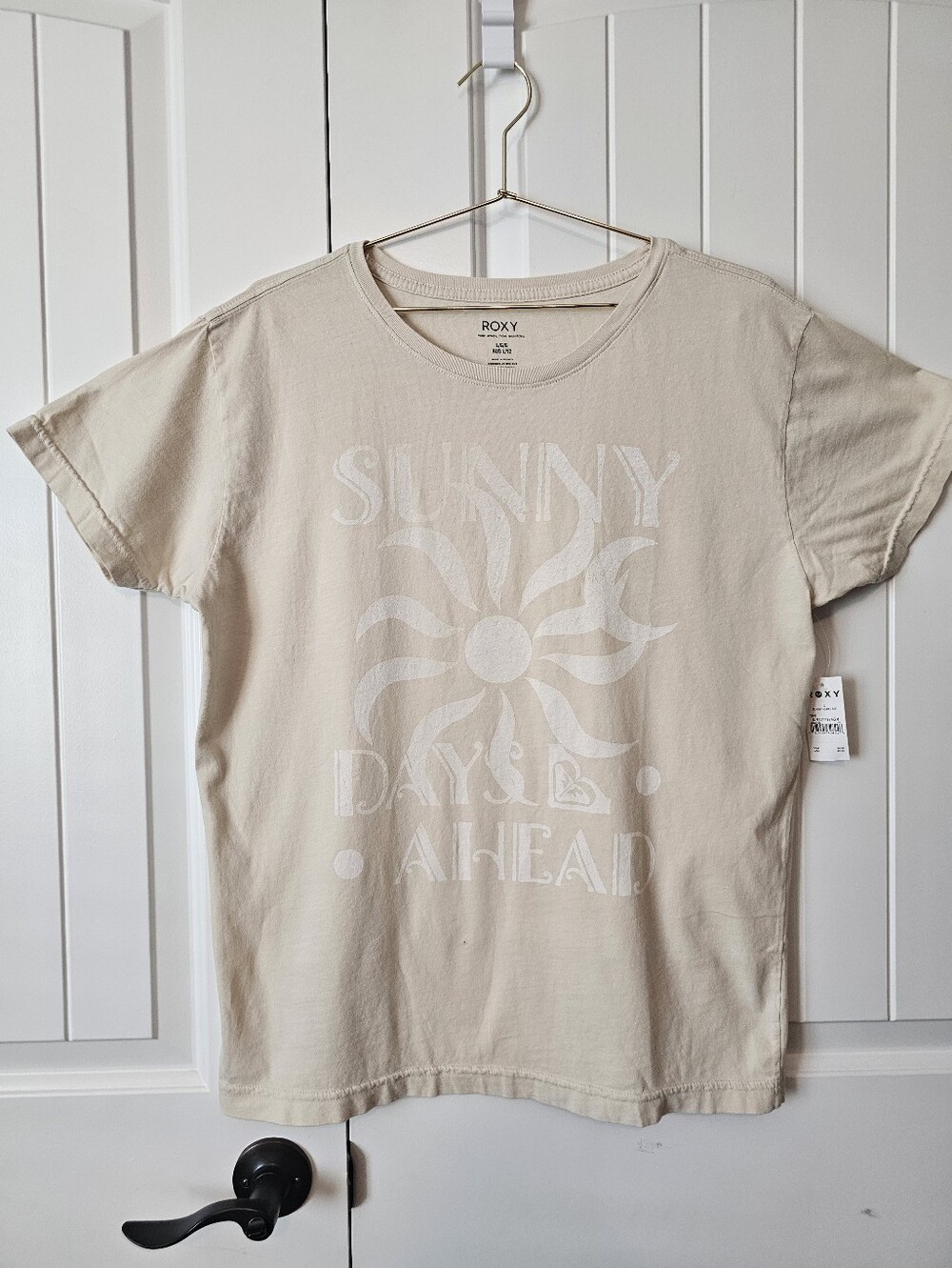 Teen/Youth Girls Roxy Cream Short Sleeve Graphic Tee with White Sun Print